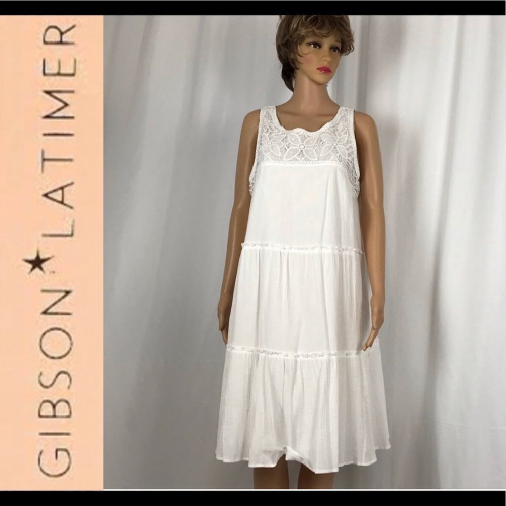 🔴 White Gauzy Tiered Dress Sleeveless NWT
